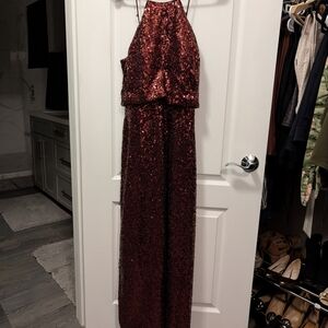 Red Sequin Halter Dress